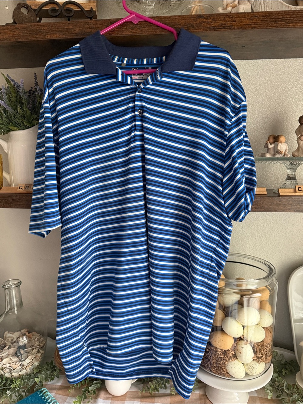 Under Armour Men's Blue & White Striped Polo Shirt